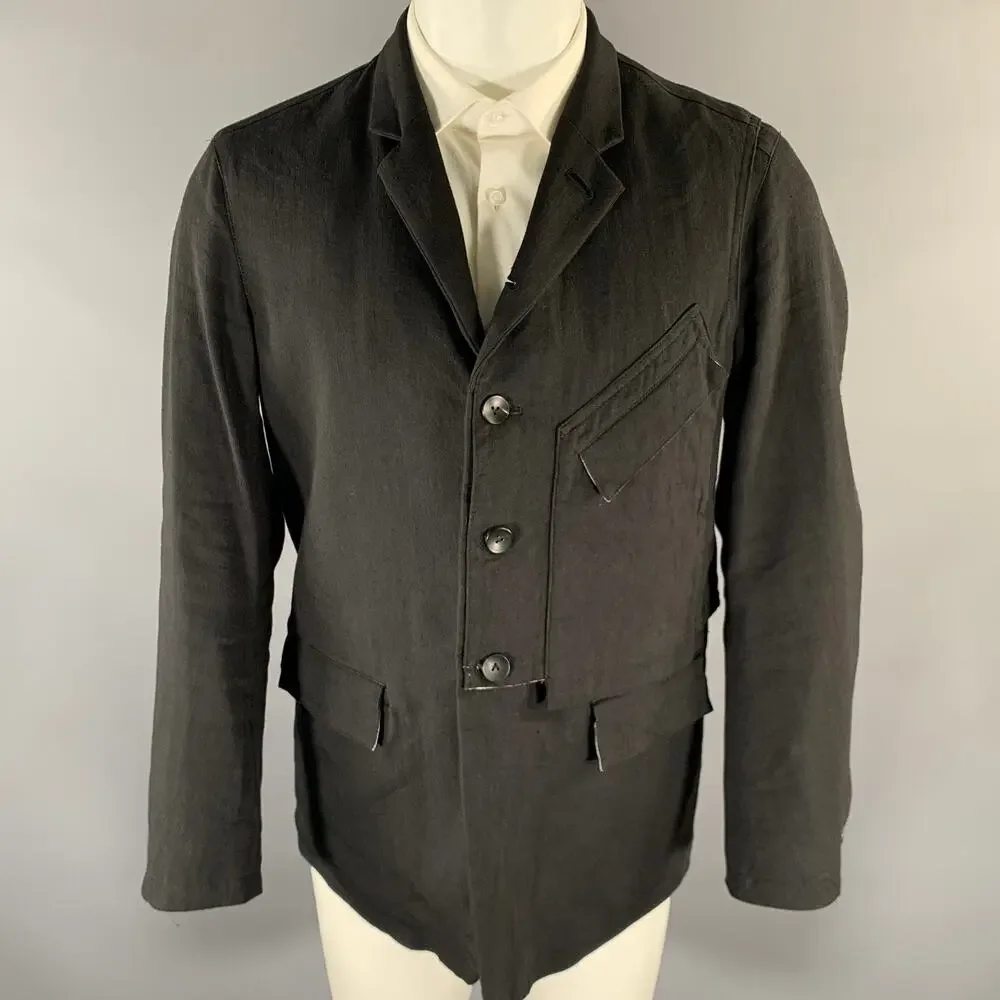 THE VIRIDI-ANNE Black Linen Wool Panneled Sport Coat